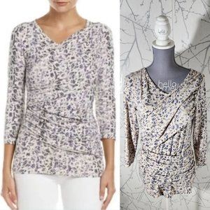 Cabi Ivory Floral Printed Drape 3/4 Sleeve Blouse